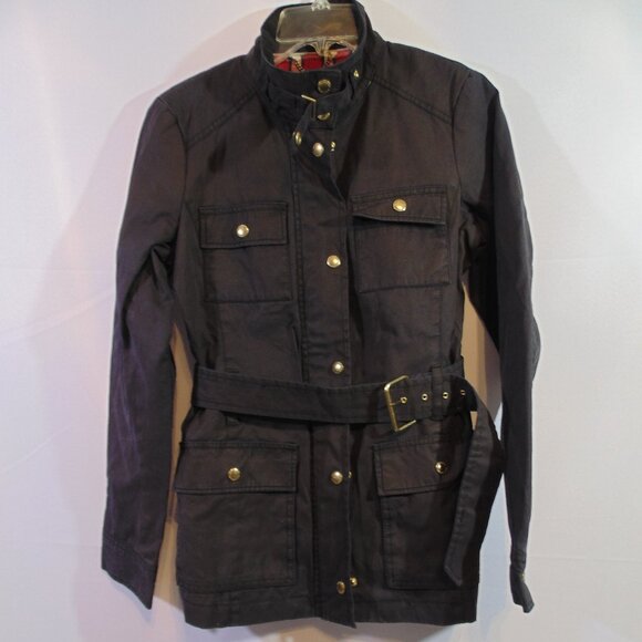 Banana Republic Wax Coated Military Style Jacket Black Size SM Moto Grunge Goth - Picture 1 of 5
